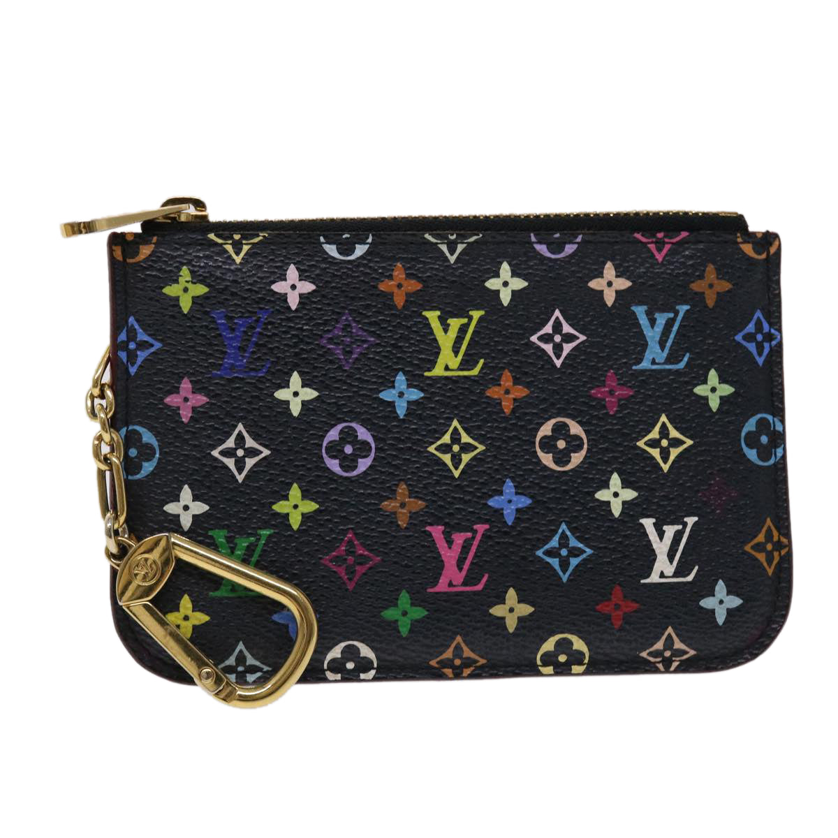 LOUIS VUITTON Monogram Multicolor Pochette Cle NM Purse Black M93735 46564