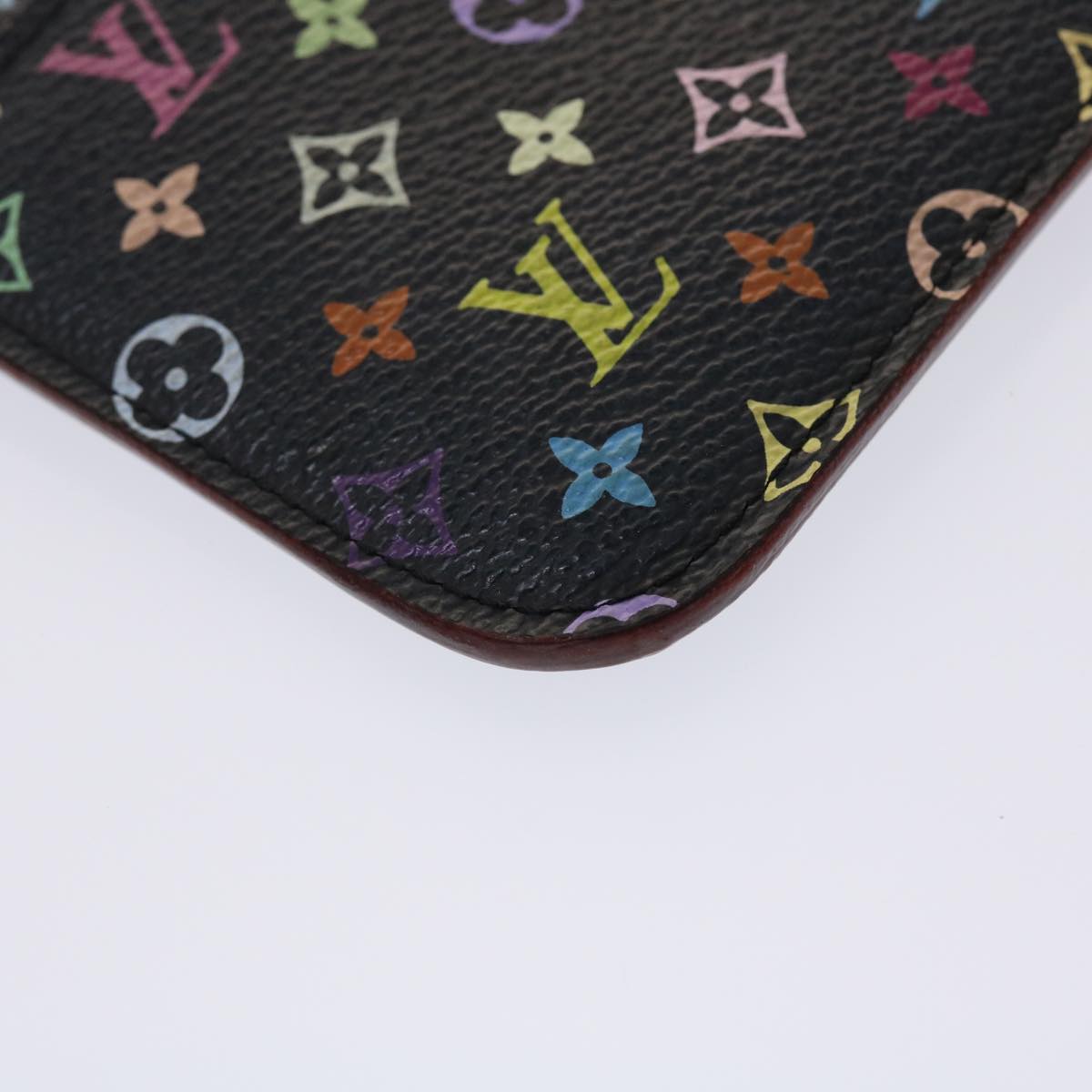 LOUIS VUITTON Monogram Multicolor Pochette Cle NM Purse Black M93735 46564