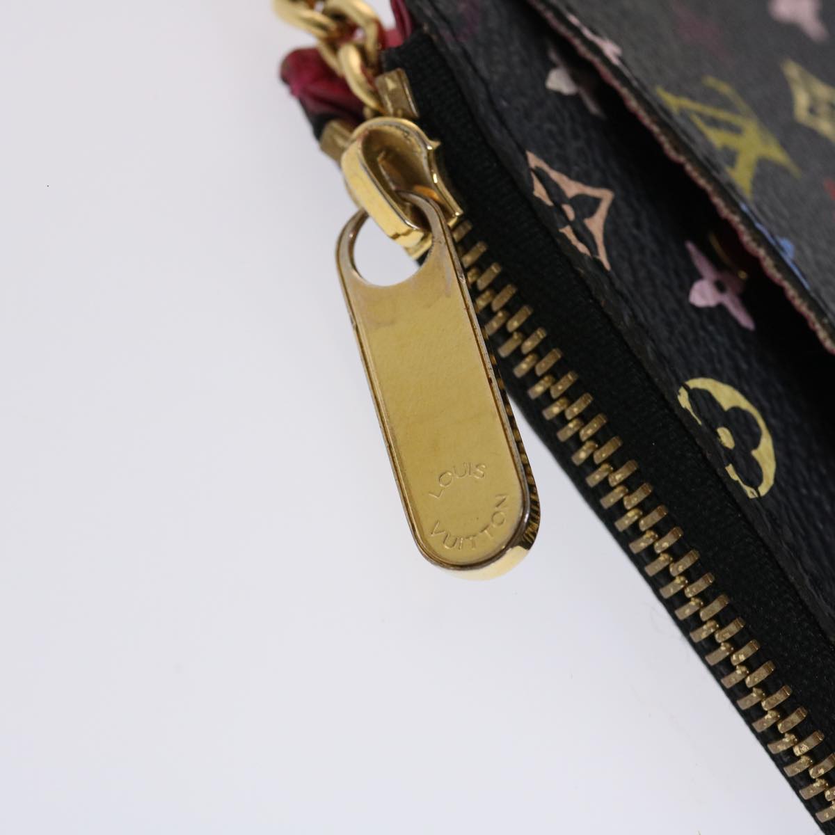LOUIS VUITTON Monogram Multicolor Pochette Cle NM Purse Black M93735 46564