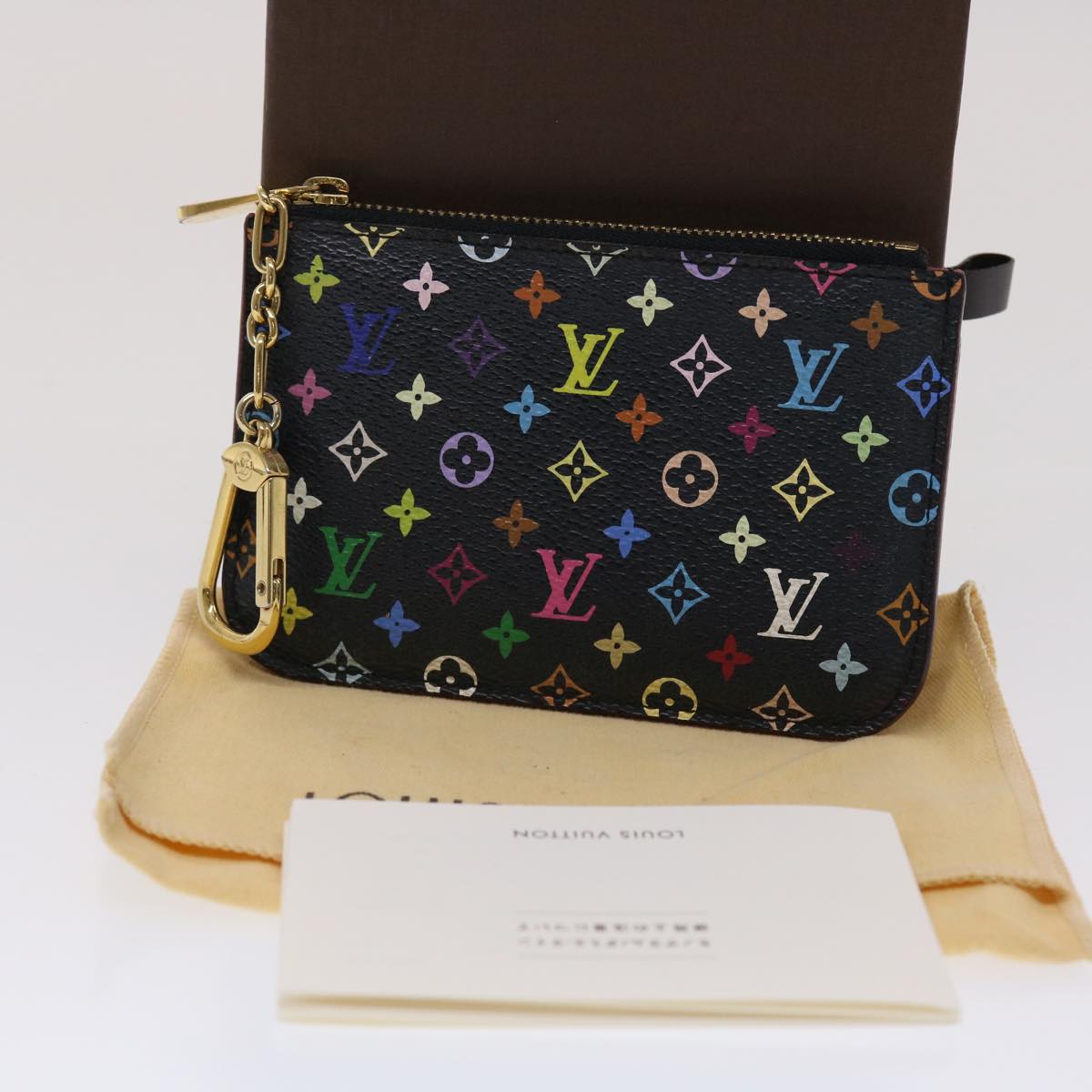 LOUIS VUITTON Monogram Multicolor Pochette Cle NM Purse Black M93735 46564