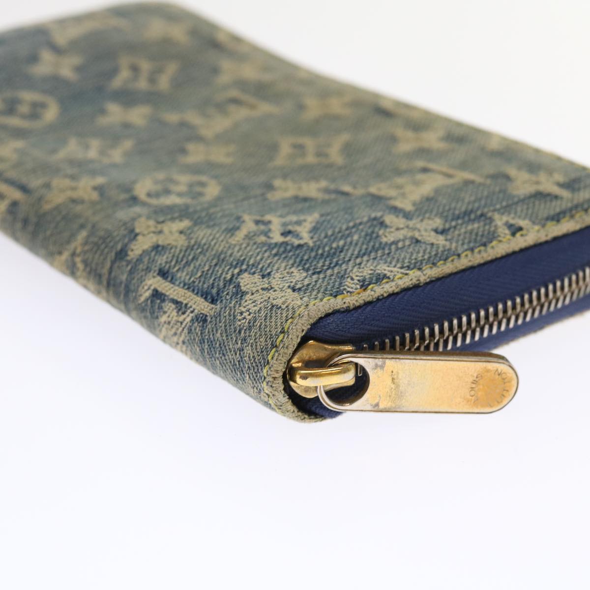 LOUIS VUITTON Monogram Denim Zippy Wallet Blue M95342 LV 46657