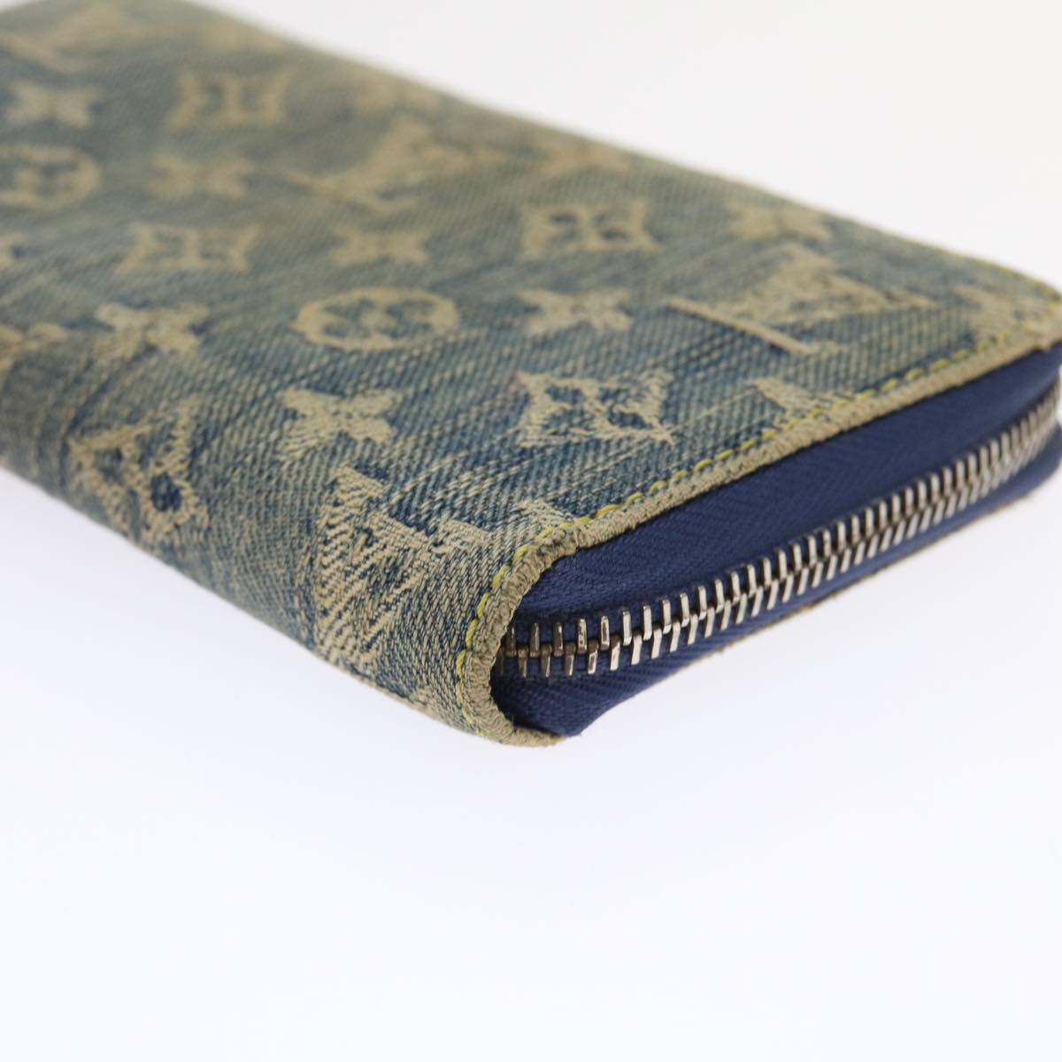LOUIS VUITTON Monogram Denim Zippy Wallet Blue M95342 LV 46657