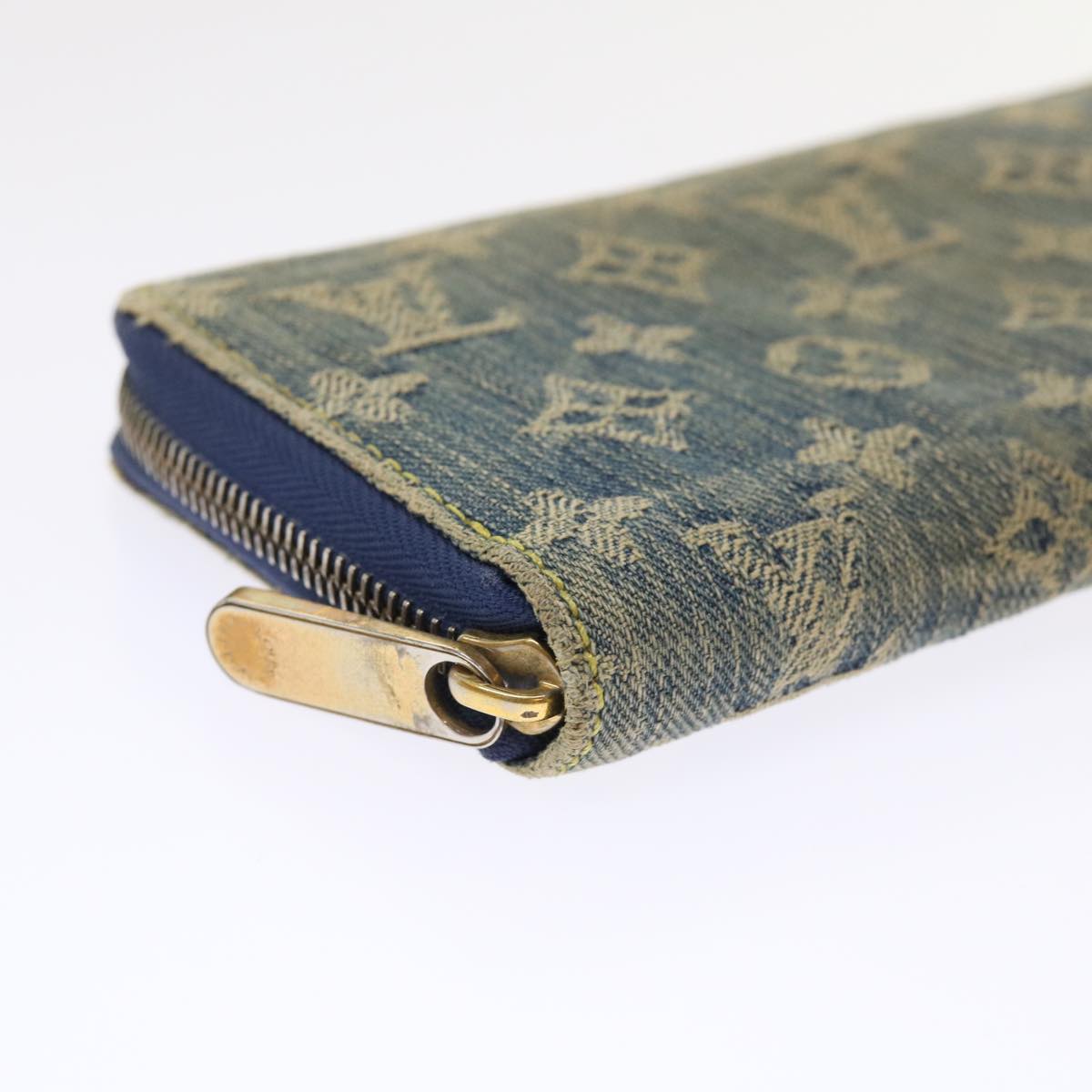 LOUIS VUITTON Monogram Denim Zippy Wallet Blue M95342 LV 46657