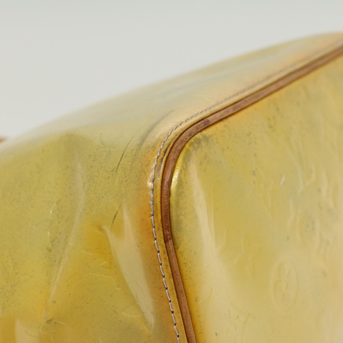 LOUIS VUITTON Monogram Vernis Houston Hand Bag Lime Yellow M91055 LV 46748