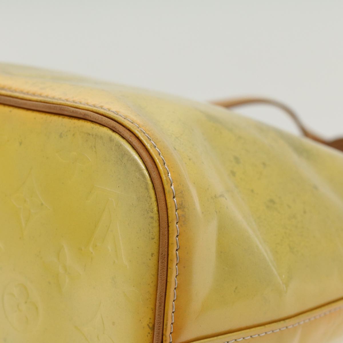 LOUIS VUITTON Monogram Vernis Houston Hand Bag Lime Yellow M91055 LV 46748