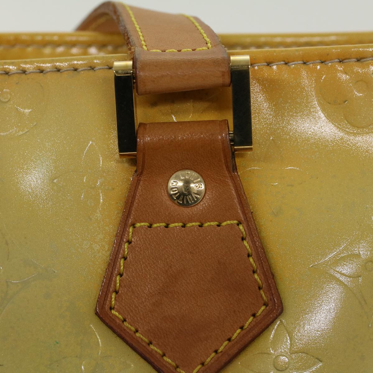 LOUIS VUITTON Monogram Vernis Houston Hand Bag Lime Yellow M91055 LV 46748