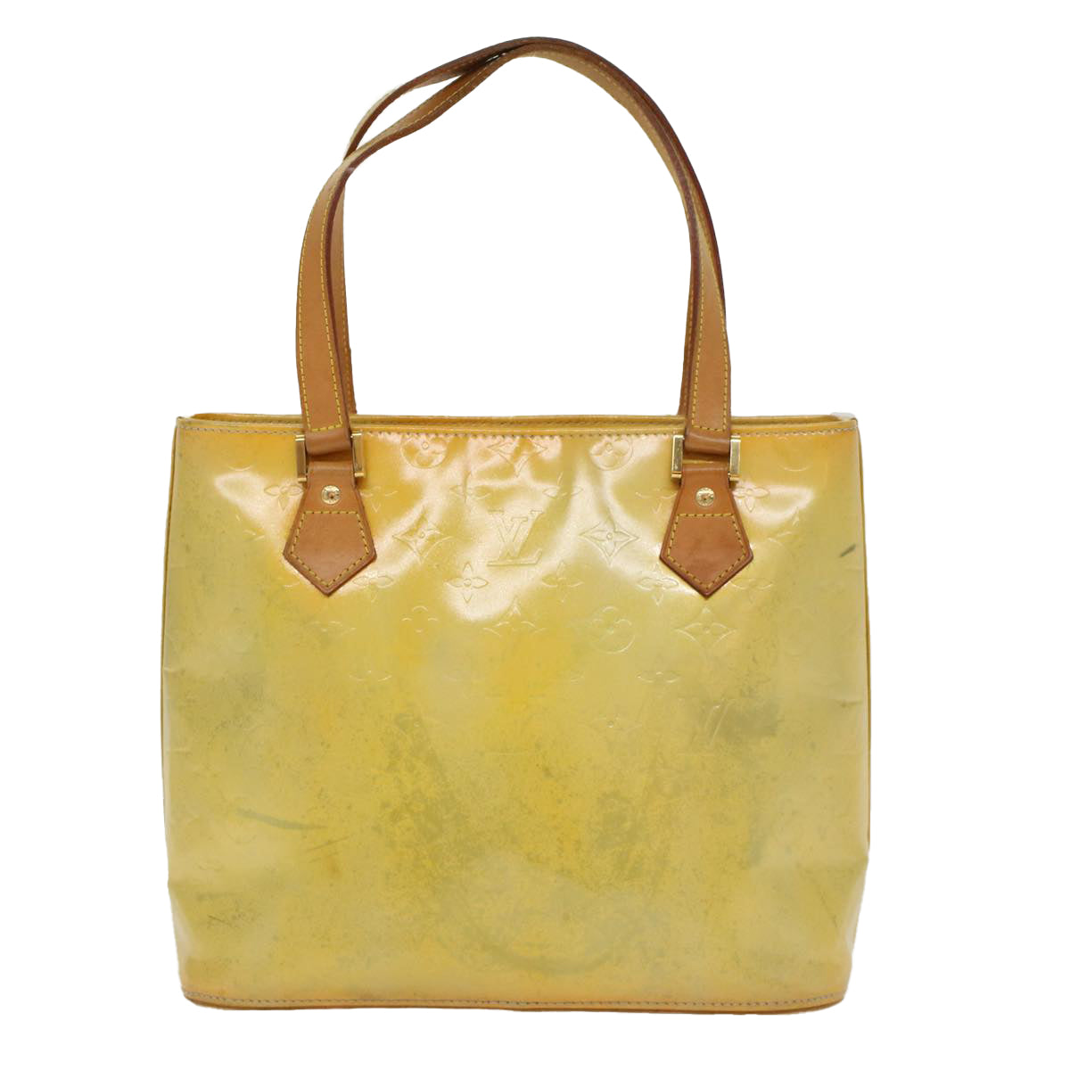 LOUIS VUITTON Monogram Vernis Houston Hand Bag Lime Yellow M91055 LV 46748