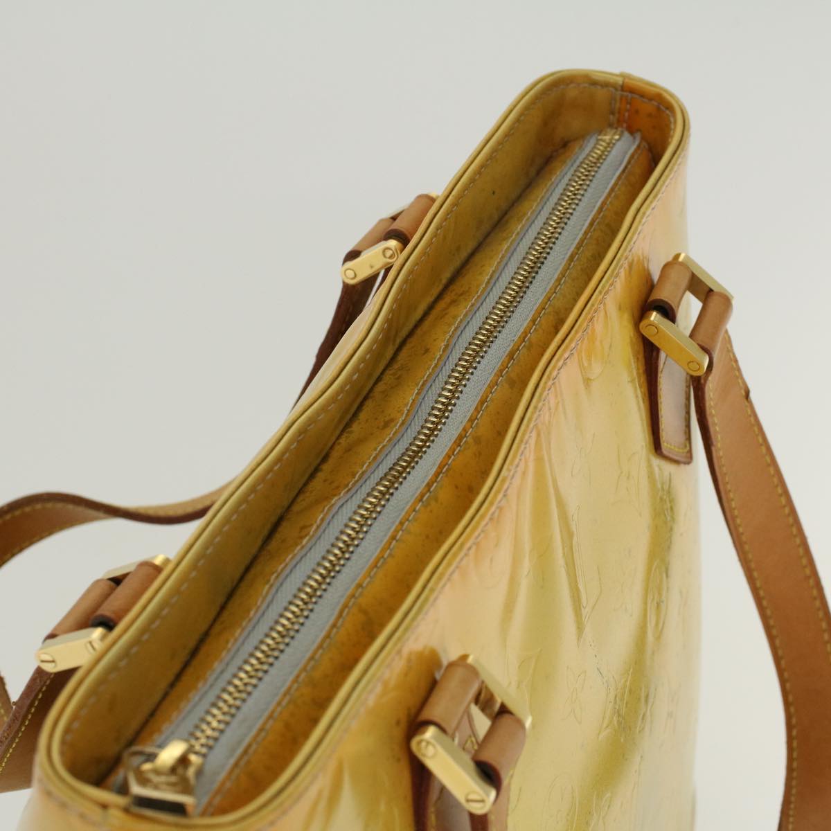 LOUIS VUITTON Monogram Vernis Houston Hand Bag Lime Yellow M91055 LV 46748