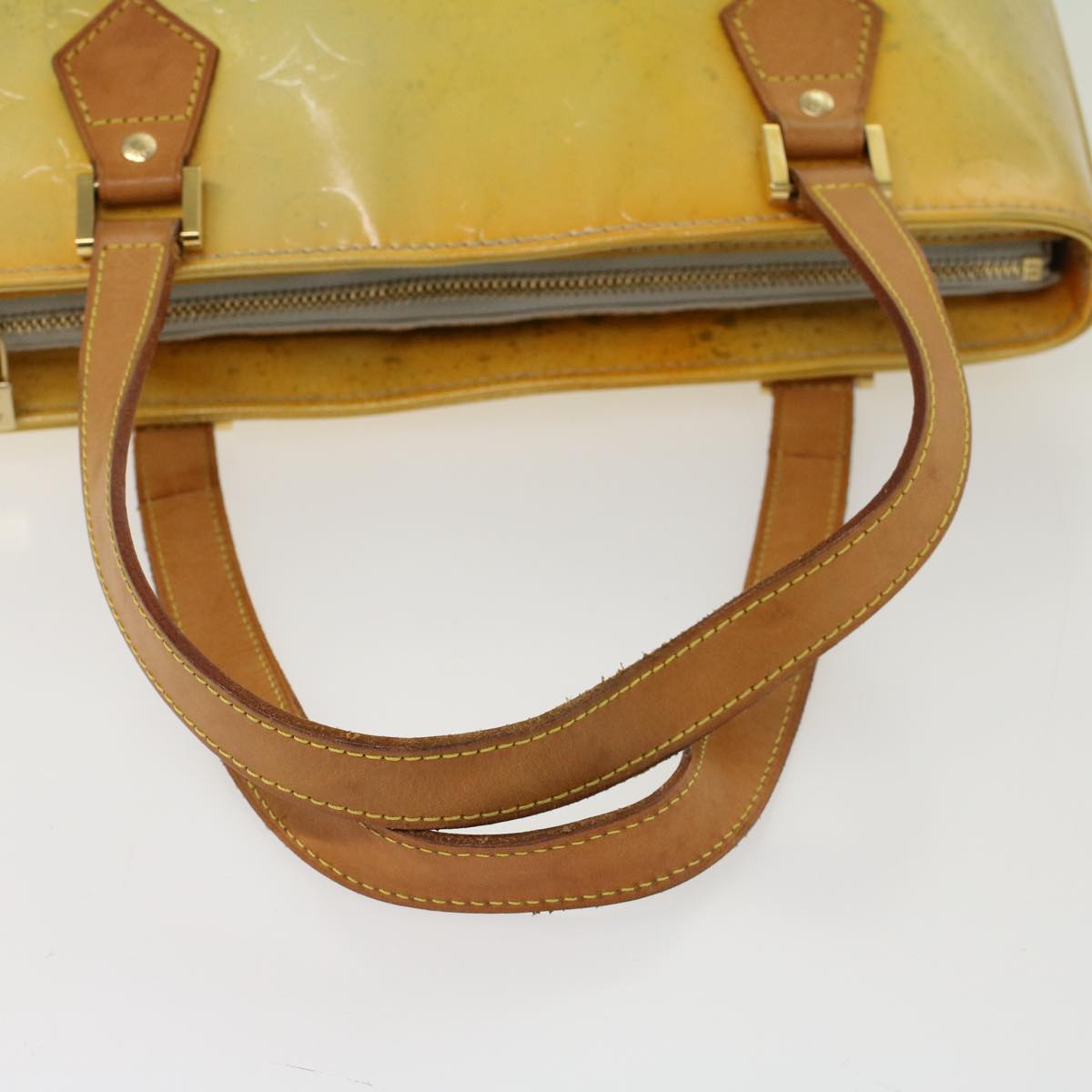 LOUIS VUITTON Monogram Vernis Houston Hand Bag Lime Yellow M91055 LV 46748