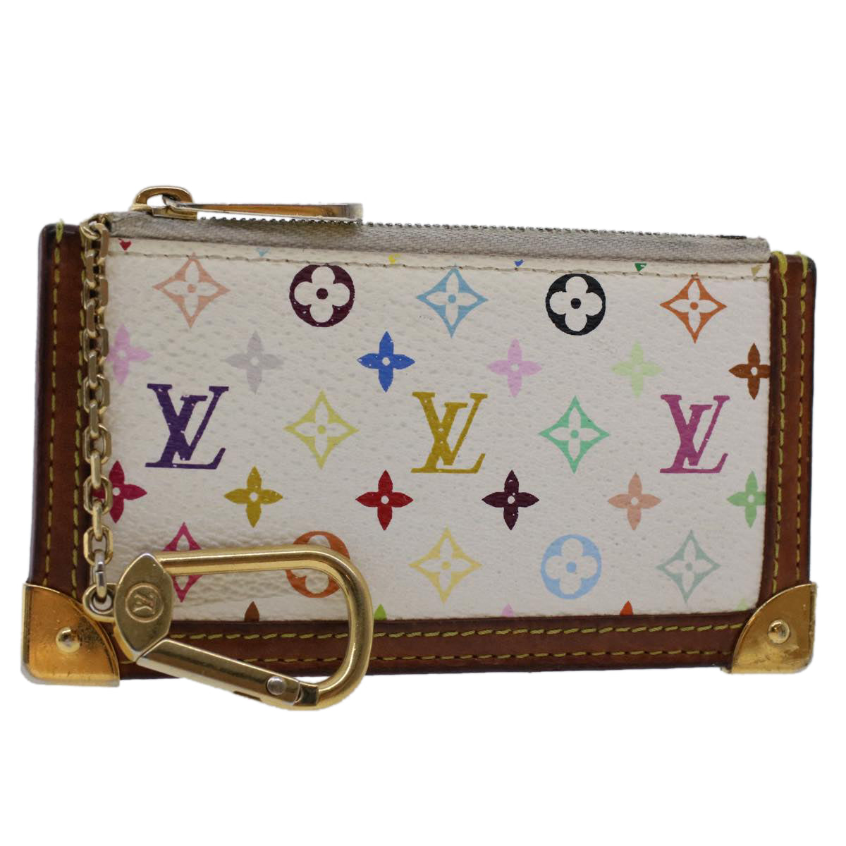 LOUIS VUITTON Monogram Multicolor Pochette Cles Purse White M92655 LV 46787