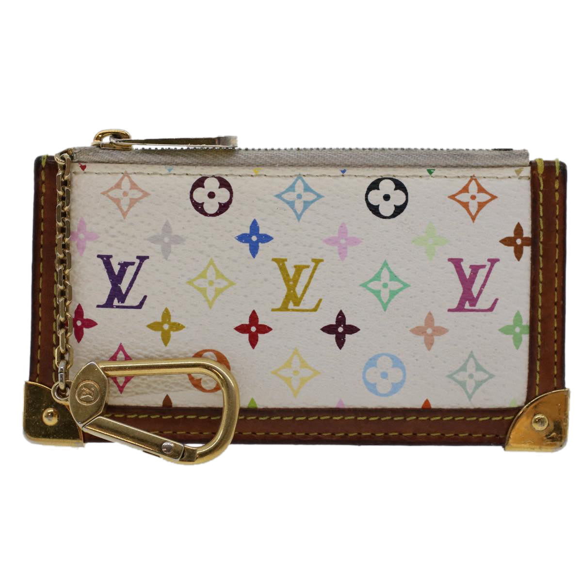 LOUIS VUITTON Monogram Multicolor Pochette Cles Purse White M92655 LV 46787