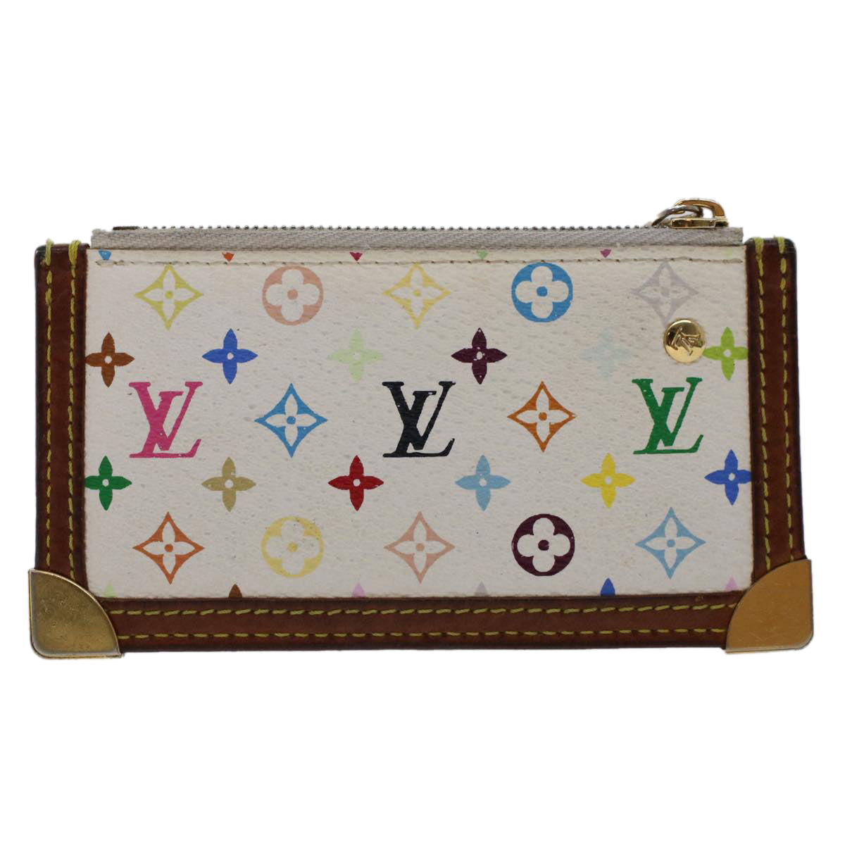 LOUIS VUITTON Monogram Multicolor Pochette Cles Purse White M92655 LV 46787