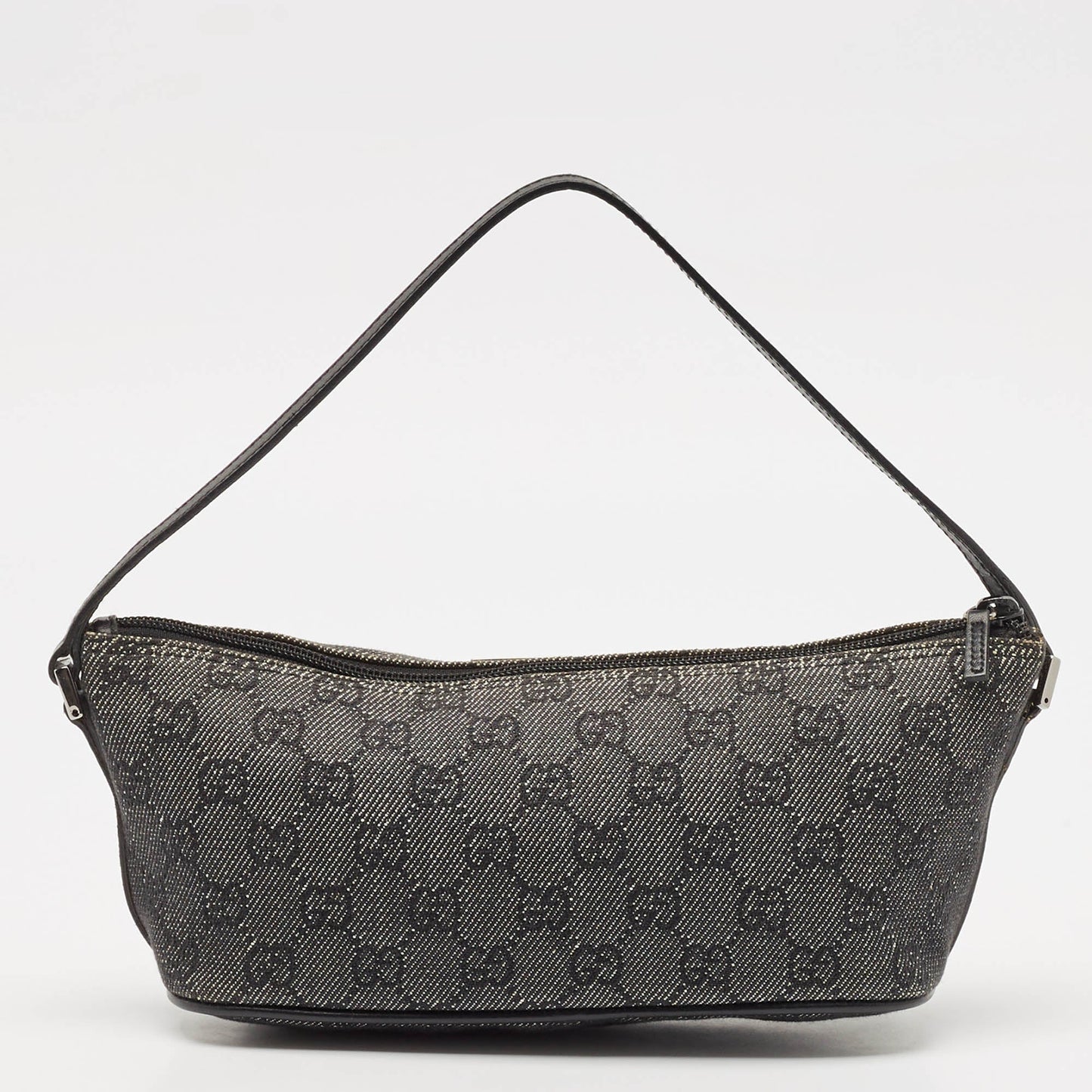 Gucci Black Gg Denim And Leather Boat Pochette Bag