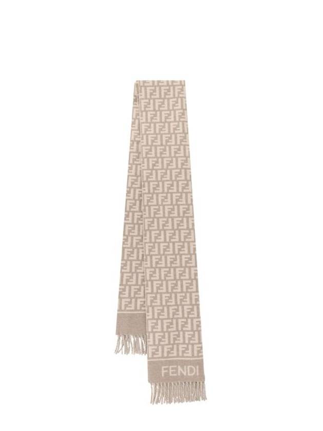 Luxury Fendi FF Jacquard Fleece Wool Cashmere Scarf Dove Grey