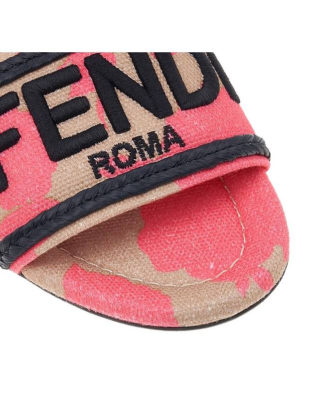 Luxury Fendi Rose Print Embroidered Logo Canvas Slide Slippers Pink