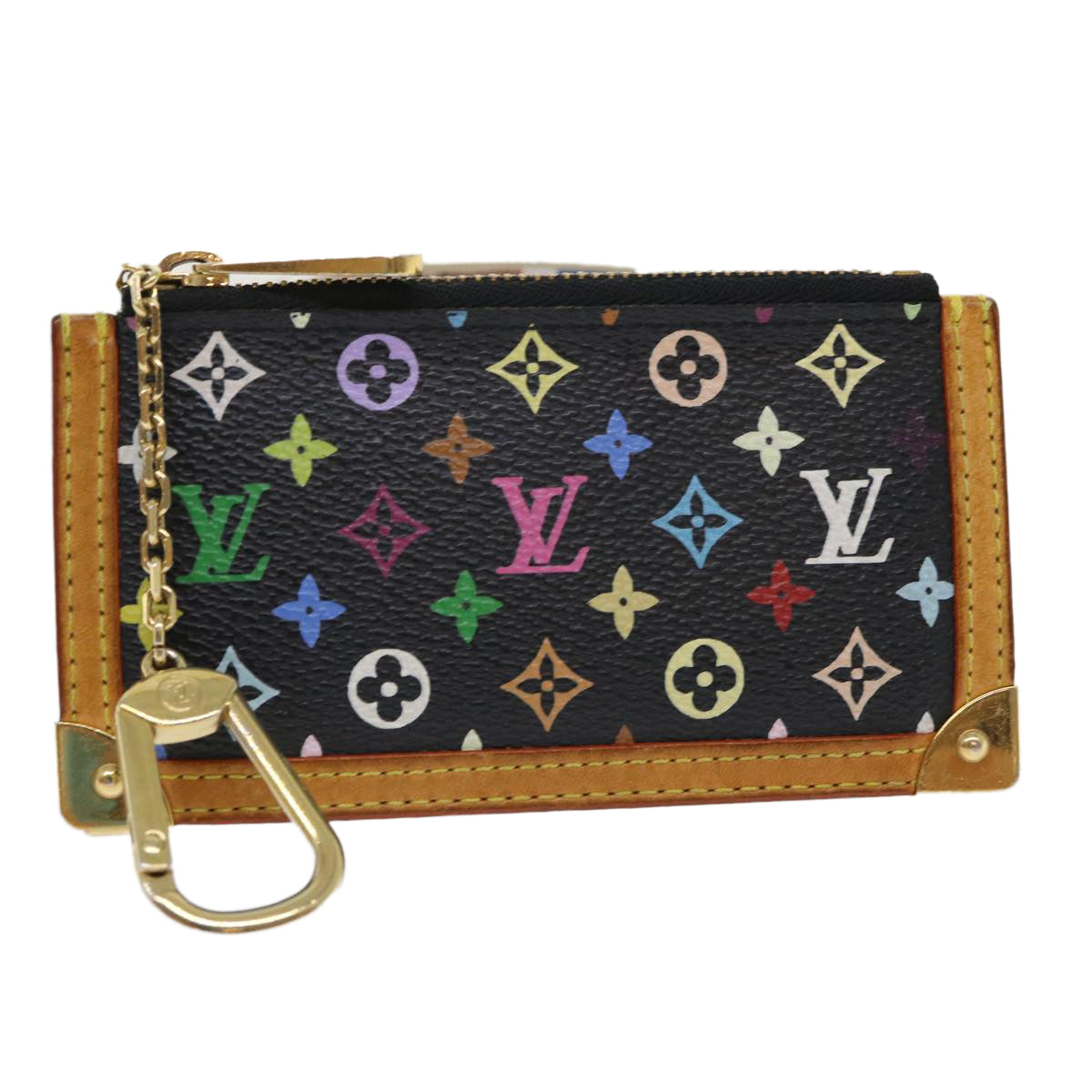 LOUIS VUITTON Monogram Multicolor Pochette Cles Purse Black M92654 LV 47266