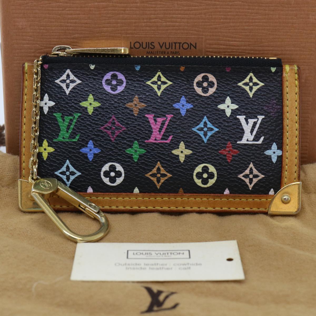 LOUIS VUITTON Monogram Multicolor Pochette Cles Purse Black M92654 LV 47266