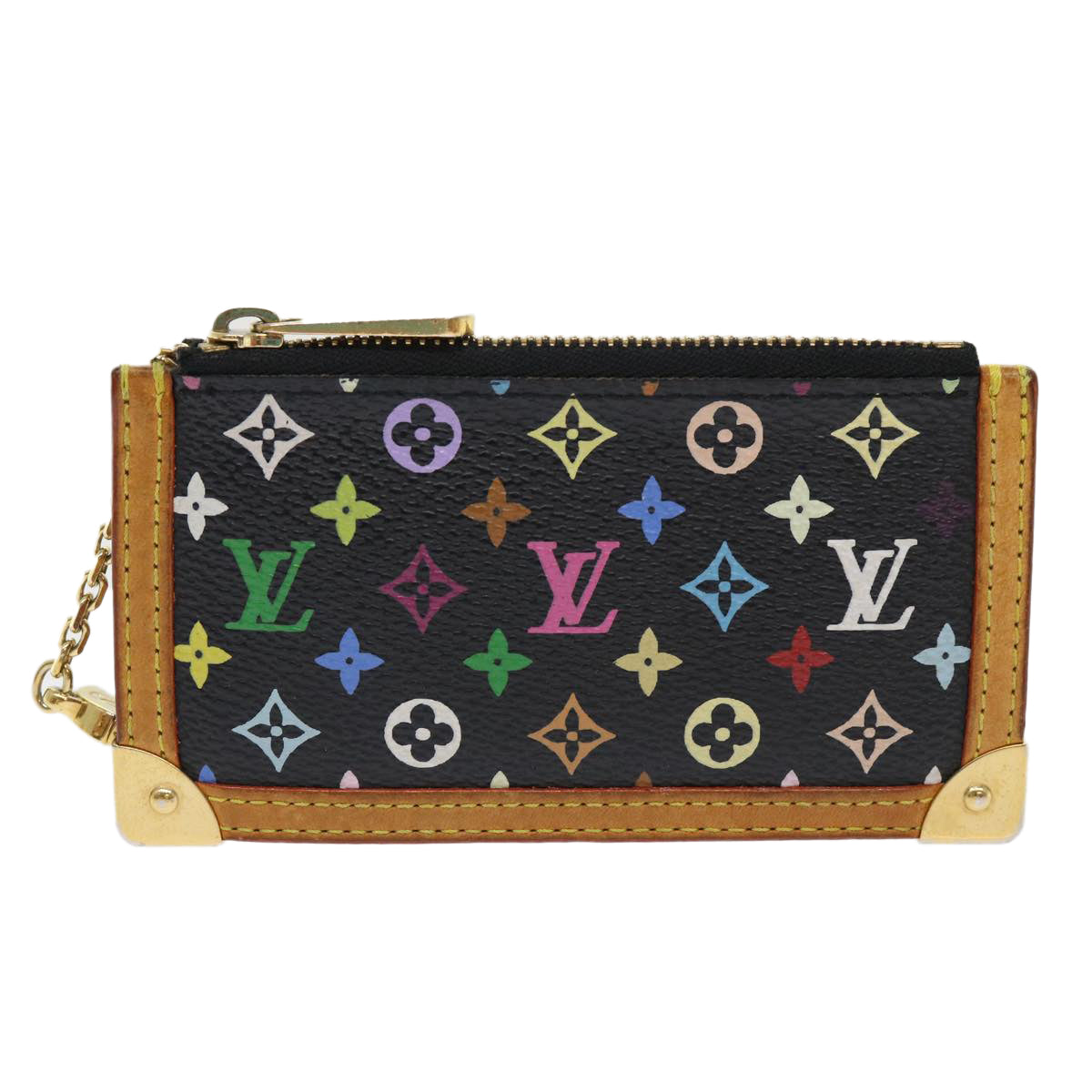 LOUIS VUITTON Monogram Multicolor Pochette Cles Purse Black M92654 LV 47266