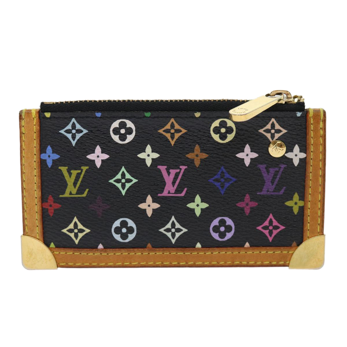 LOUIS VUITTON Monogram Multicolor Pochette Cles Purse Black M92654 LV 47266
