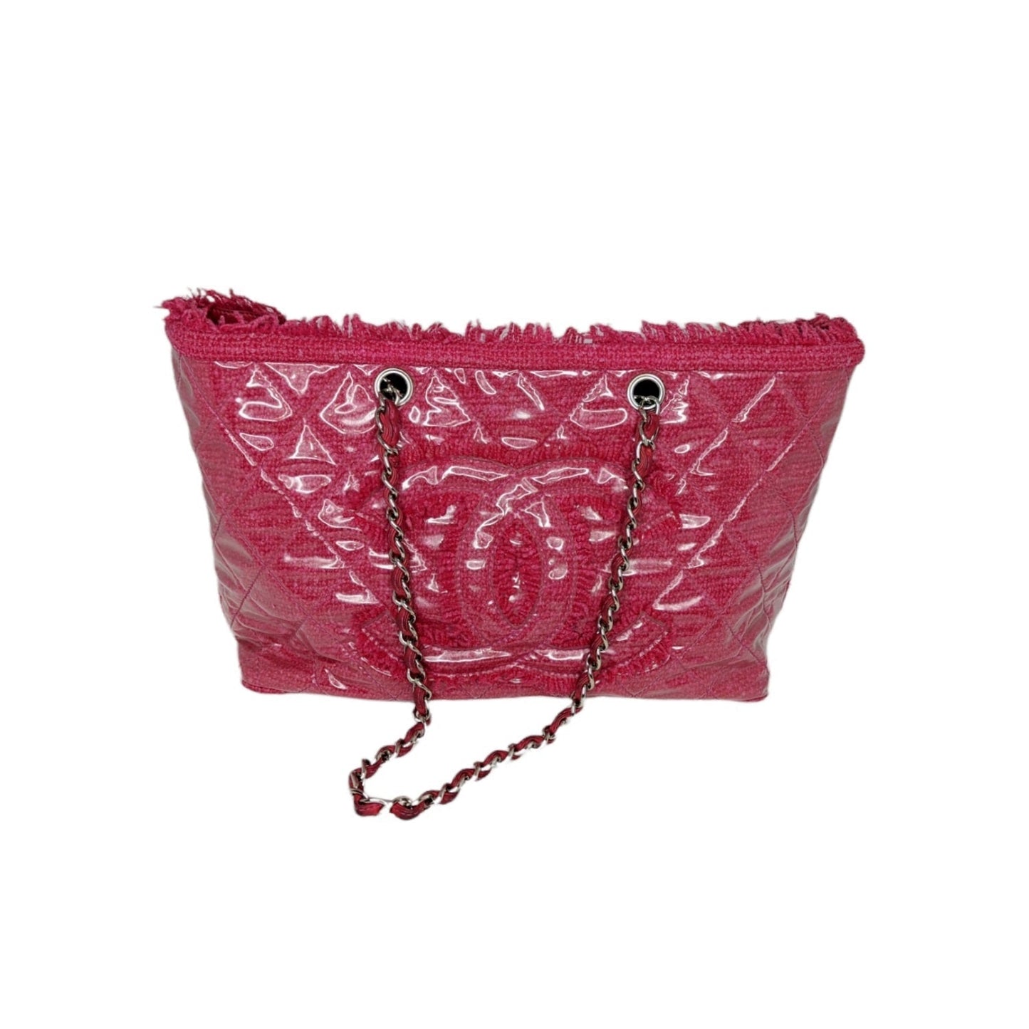 Luxury Chanel Vinyl Quilted Funny Tweed Tote Pink