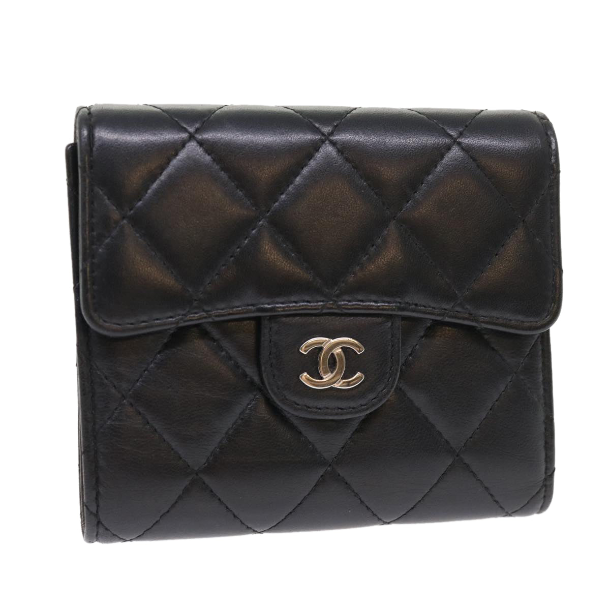 Luxury Chanel Matelasse Wallet Lamb Skin Black CC  47561