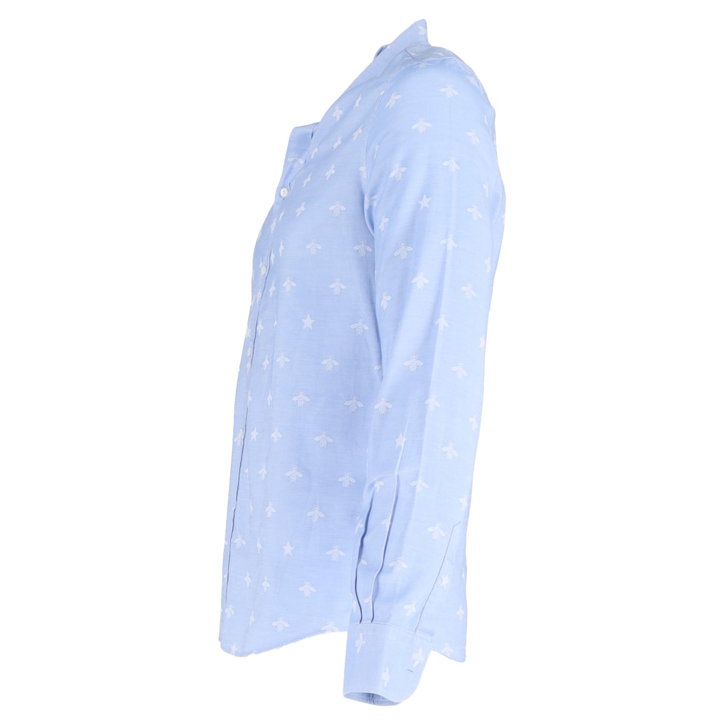 Gucci Bee Print Long Sleeve Shirt in Blue Cotton