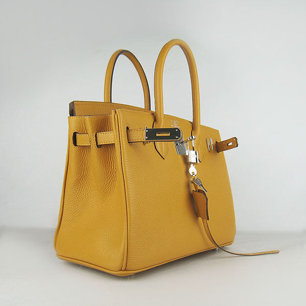 Luxury Hermes Birkin 30cm Togo Leather Handbags Yellow Silver