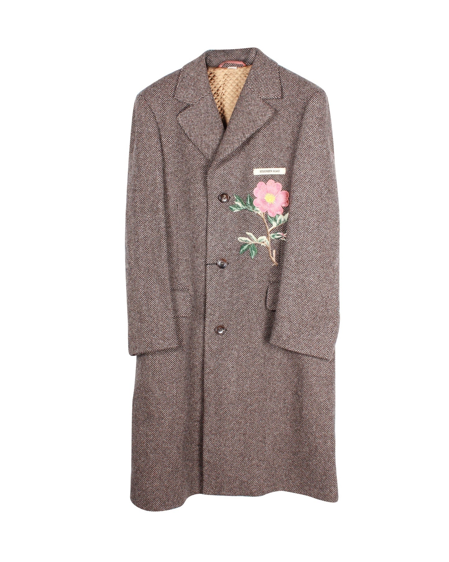 Luxury Gucci Trending 2025 Floral Embroidered Checked Coat in Brown Wool