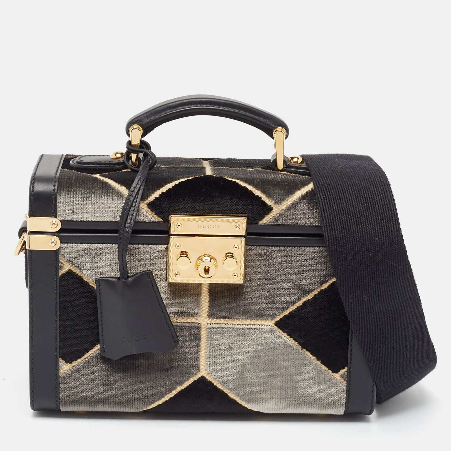 Luxury Gucci Trending 2025 Black/Grey Printed Velvet and Leather Savoy Beauty Case Bag