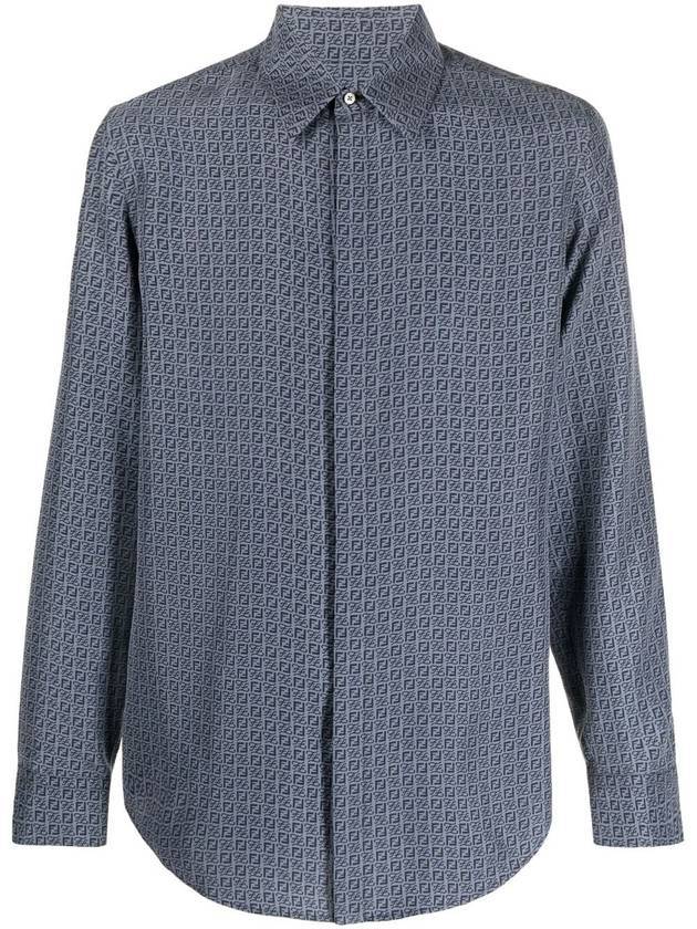 Luxury Fendi Men's Silk Long Sleeve Shirt Blue