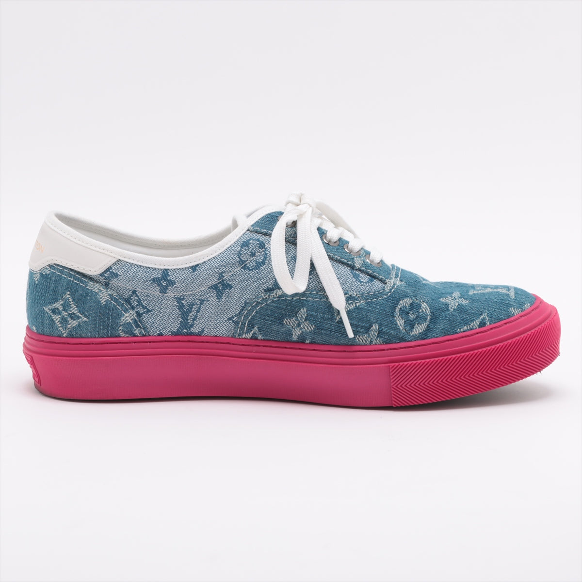 Louis Vuitton Trocadero Line 18 Years Denim X Leather Trainers 5 Men Blue X Pink MS0148 Monogram