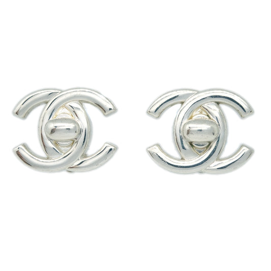Chanel CC Turnlock Earrings Clip-On Silver Large 97A