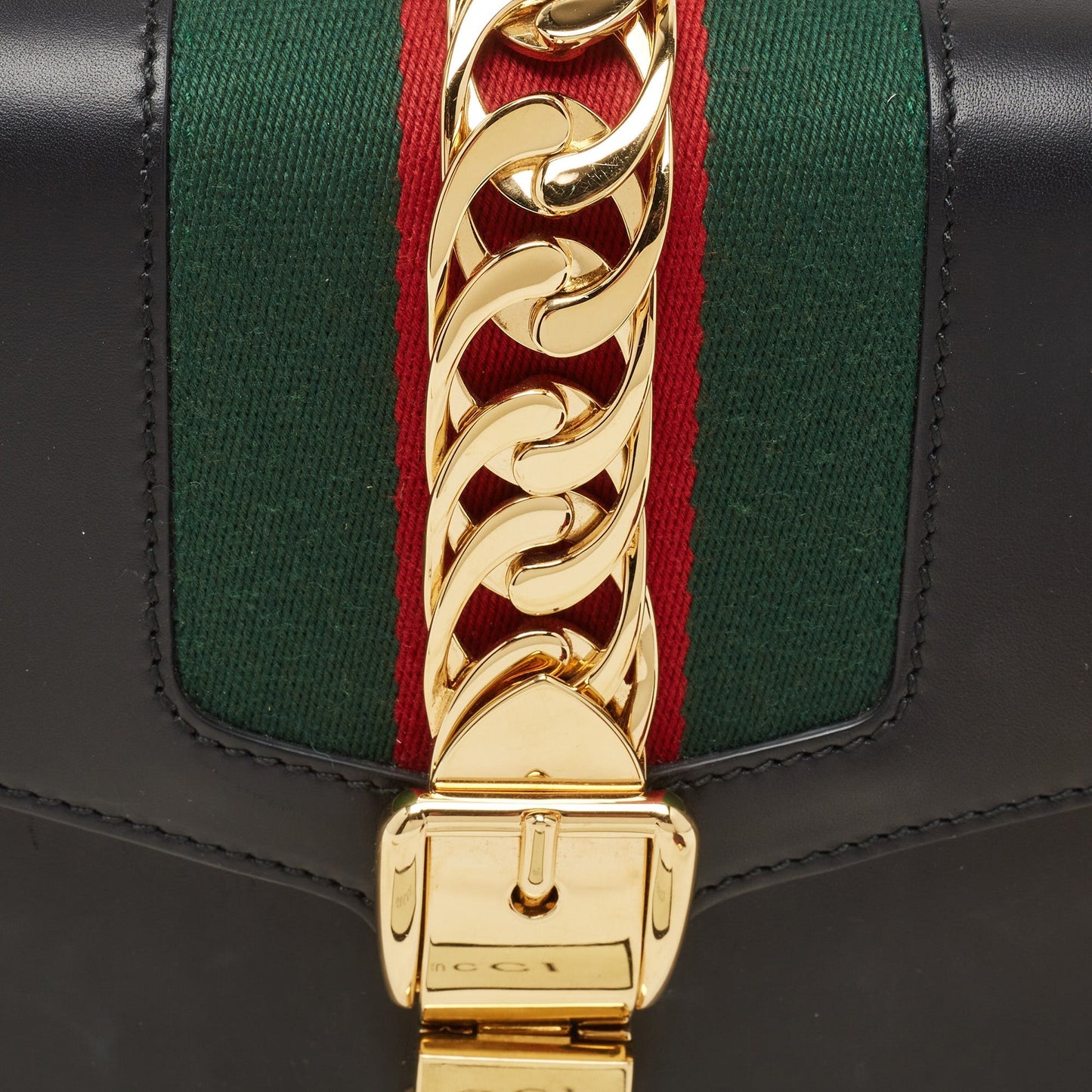 Gucci Black Leather Small Web Sylvie Shoulder Bag