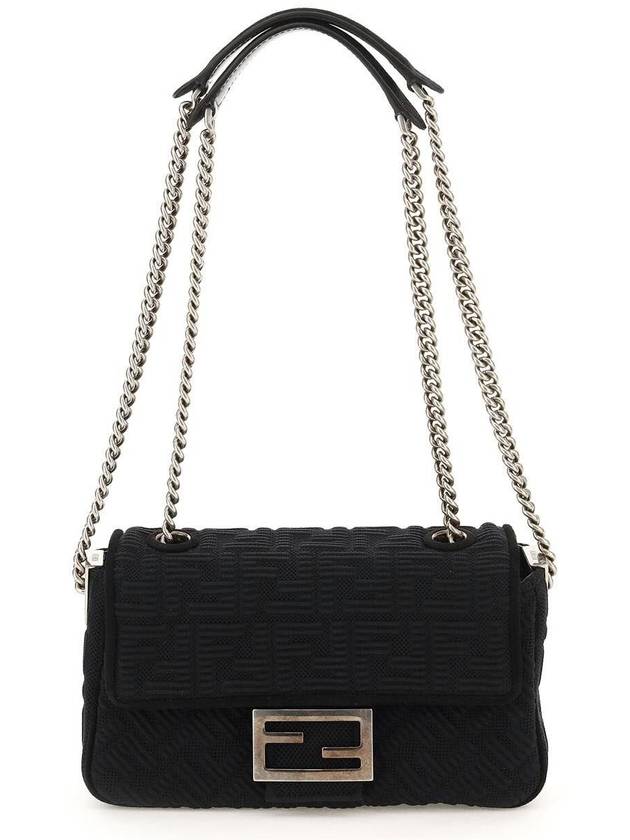 Luxury Fendi Baguette FF Fabric Chain Mini Bag Black