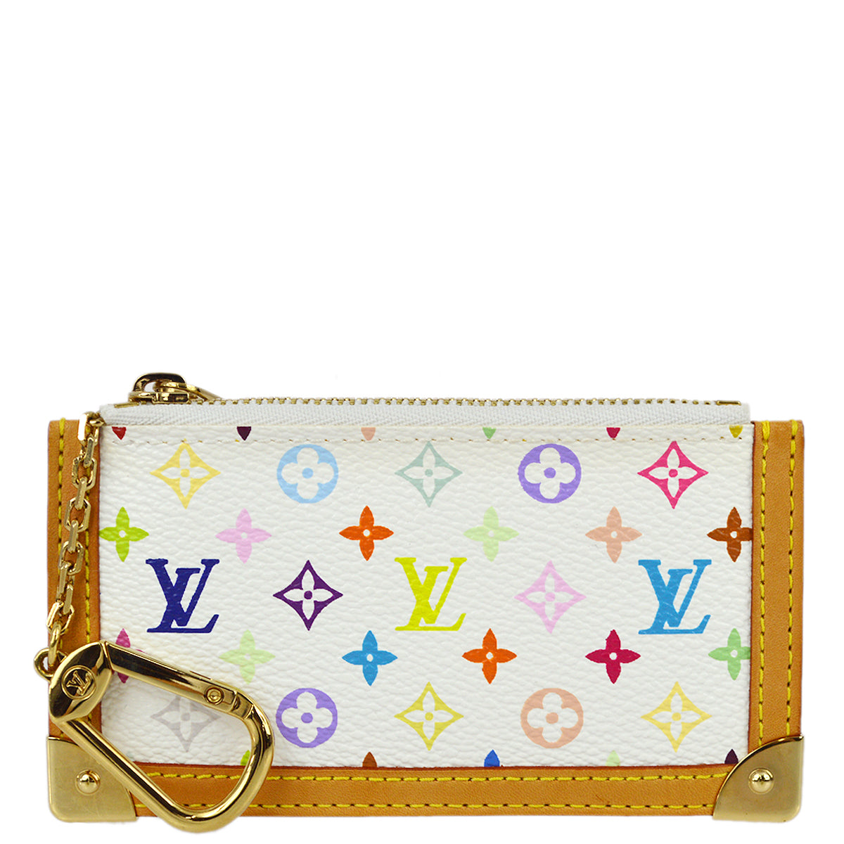 Louis Vuitton 2003 White Multicolor Pochette Cles Coin Case Wallet M92655