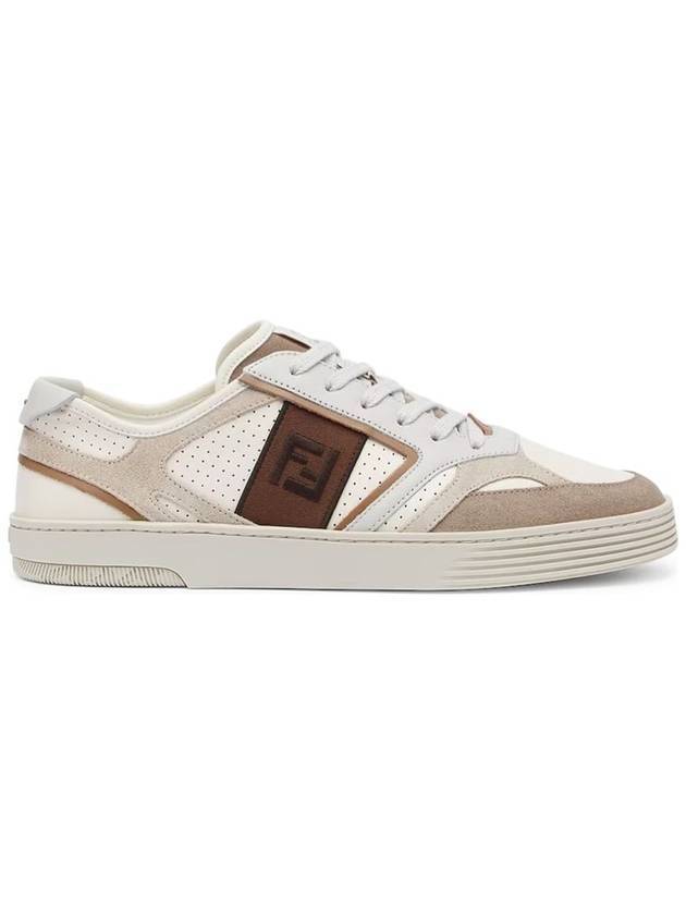 Luxury Fendi Step Leather Low Top Sneakers Beige