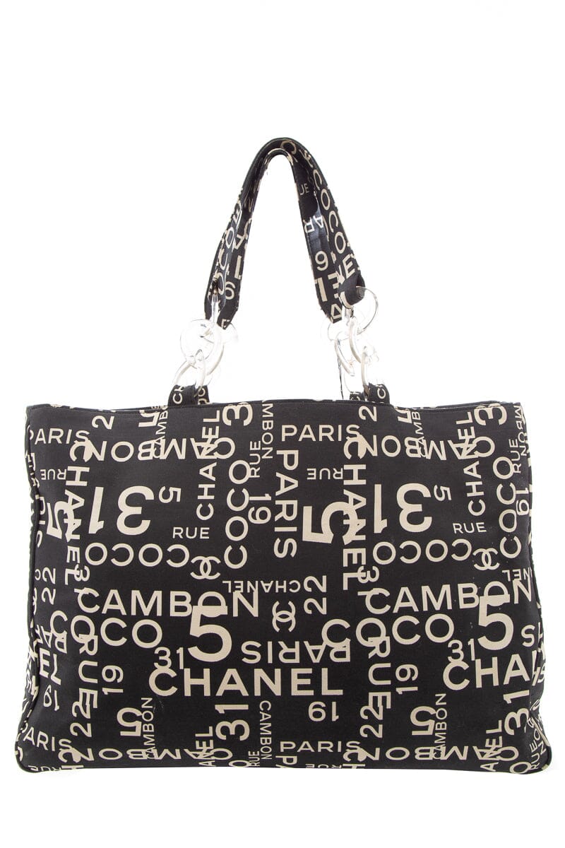 Luxury Chanel Black & White Rue Cambon Canvas Beach Tote