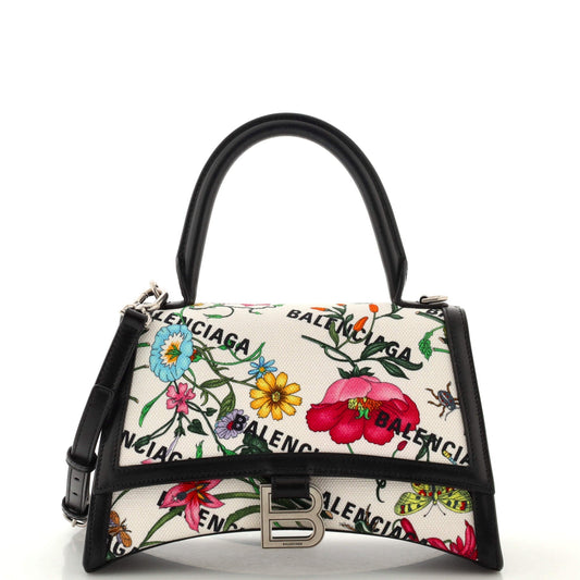 Luxury Gucci Trending 2025 x Balenciaga The Hacker Project Hourglass Top Handle Bag Flora Canvas Small