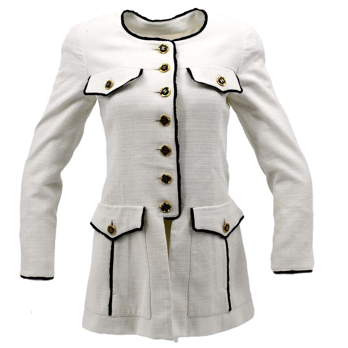 Chanel Collarless Breasted Jacket White #38