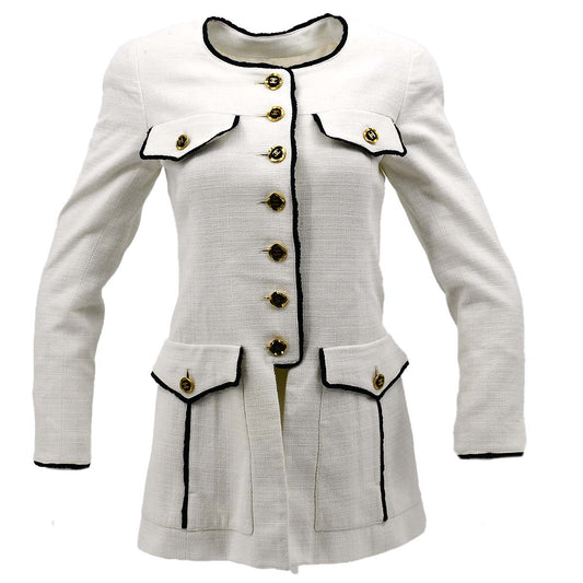 Chanel Collarless Breasted Jacket White #38