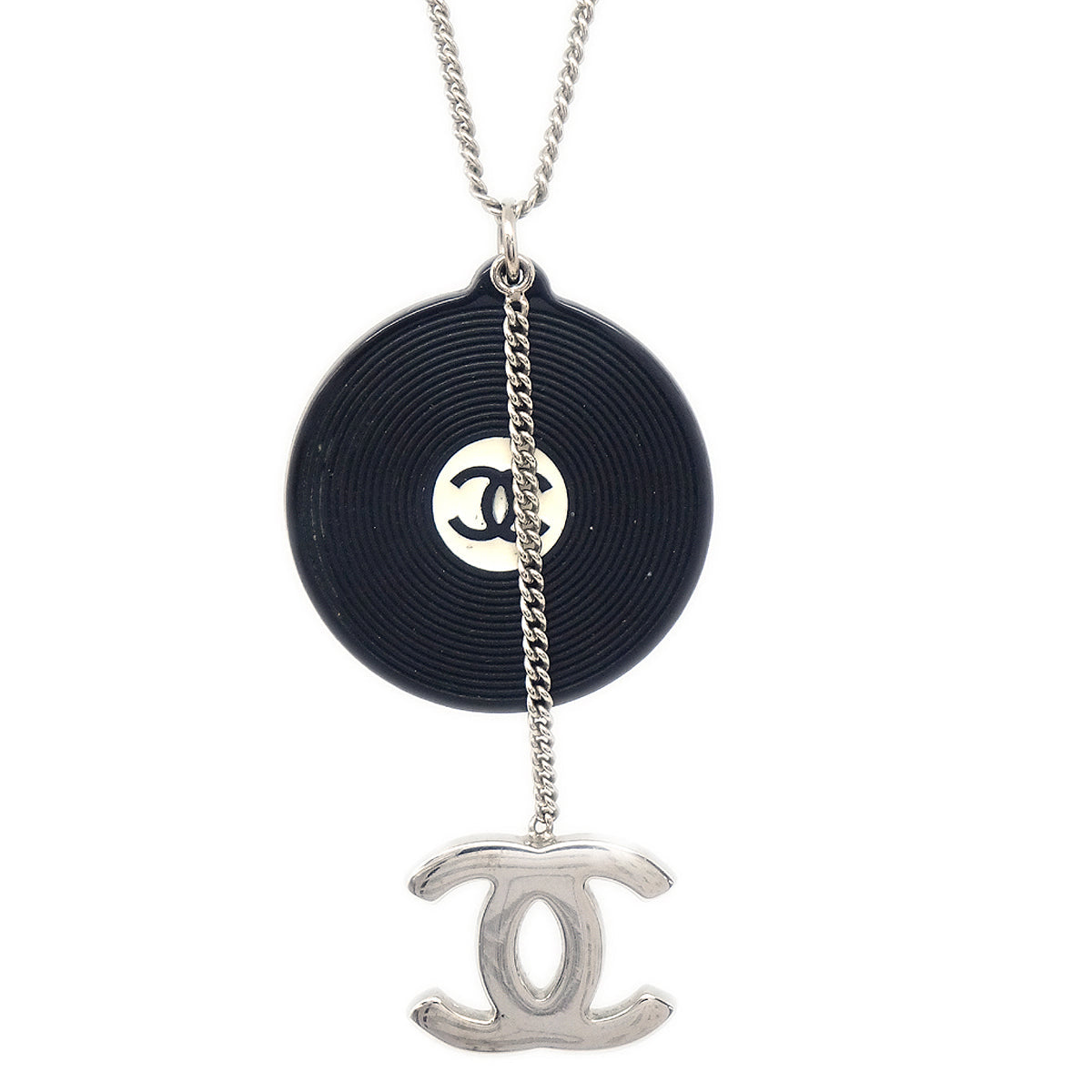 Luxury Chanel 2004 Spring Record & CC Silver Chain Necklace 04P