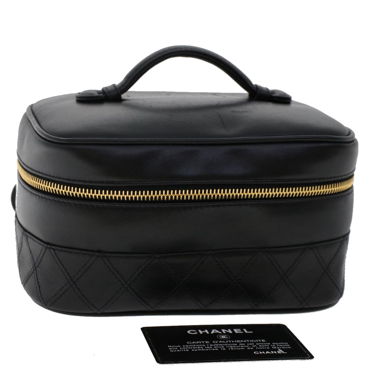 Luxury Chanel Vanity Cosmetic Pouch Lamb Skin Black CC  49400A