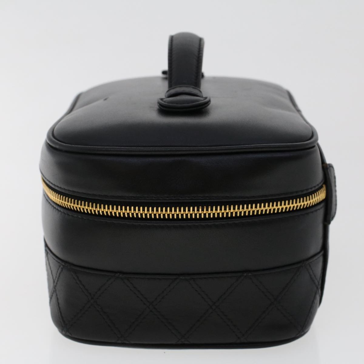 Luxury Chanel Vanity Cosmetic Pouch Lamb Skin Black CC  49400A