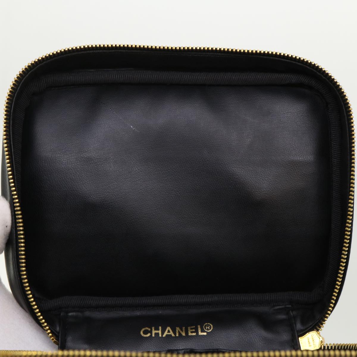 CHANEL Vanity Cosmetic Pouch Lamb Skin Beige CC  49478A