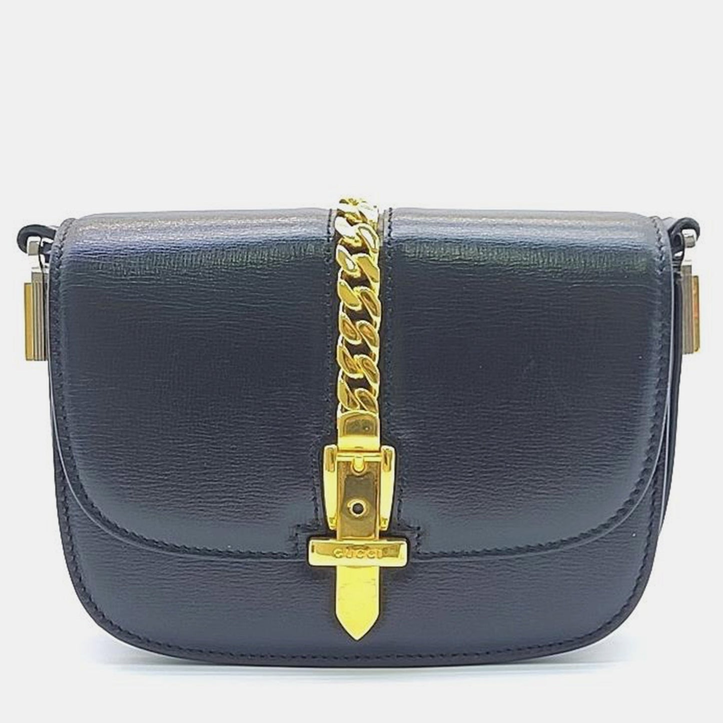 Luxury Gucci Trending 2025 Black Leather Sylvie 1969 Mini Shoulder Bag