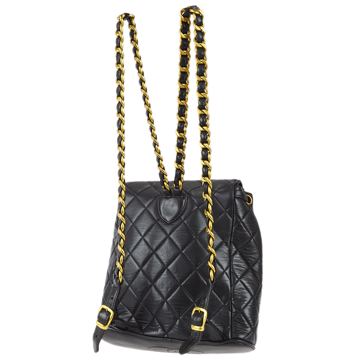 Luxury Chanel 1990s Duma Chain Backpack Bag Black Lambskin