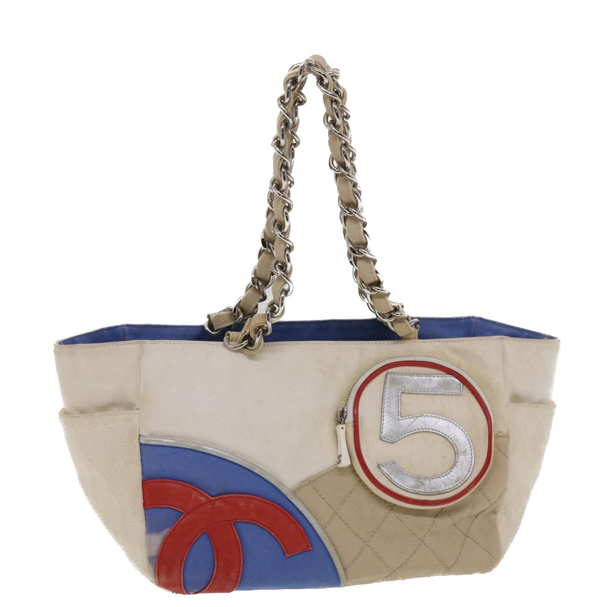 CHANEL Chain Tote Bag No5 Canvas White CC  49901