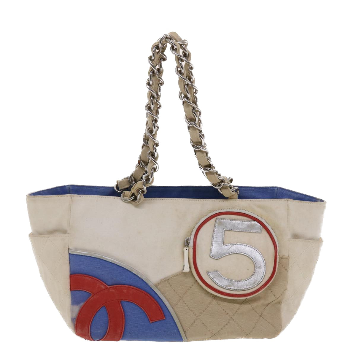 CHANEL Chain Tote Bag No5 Canvas White CC  49901