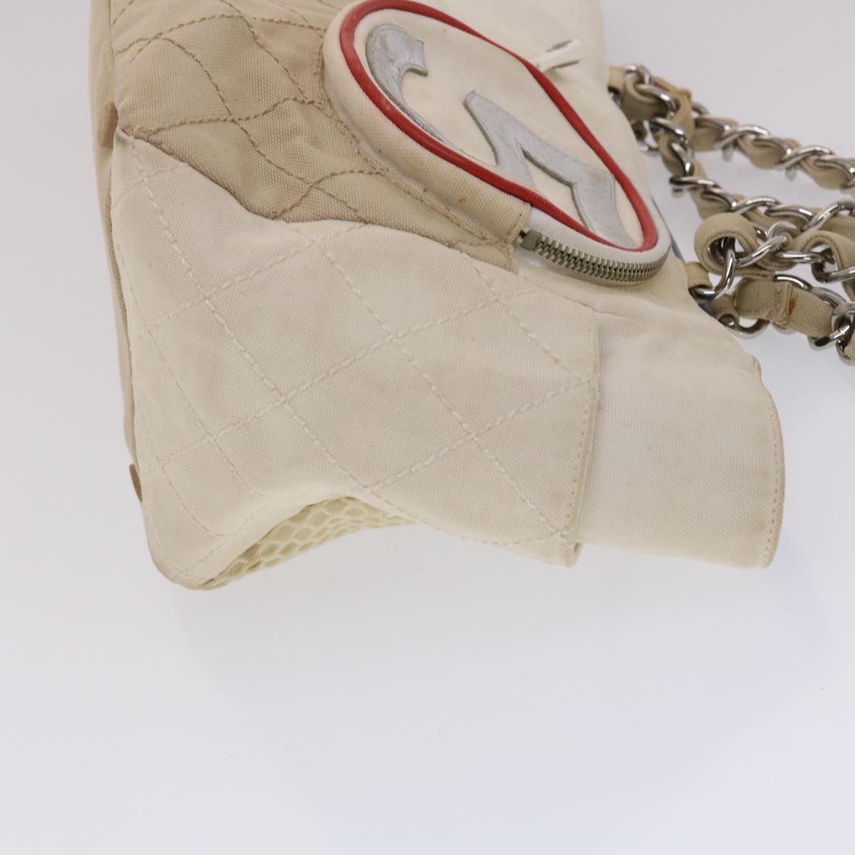 CHANEL Chain Tote Bag No5 Canvas White CC  49901