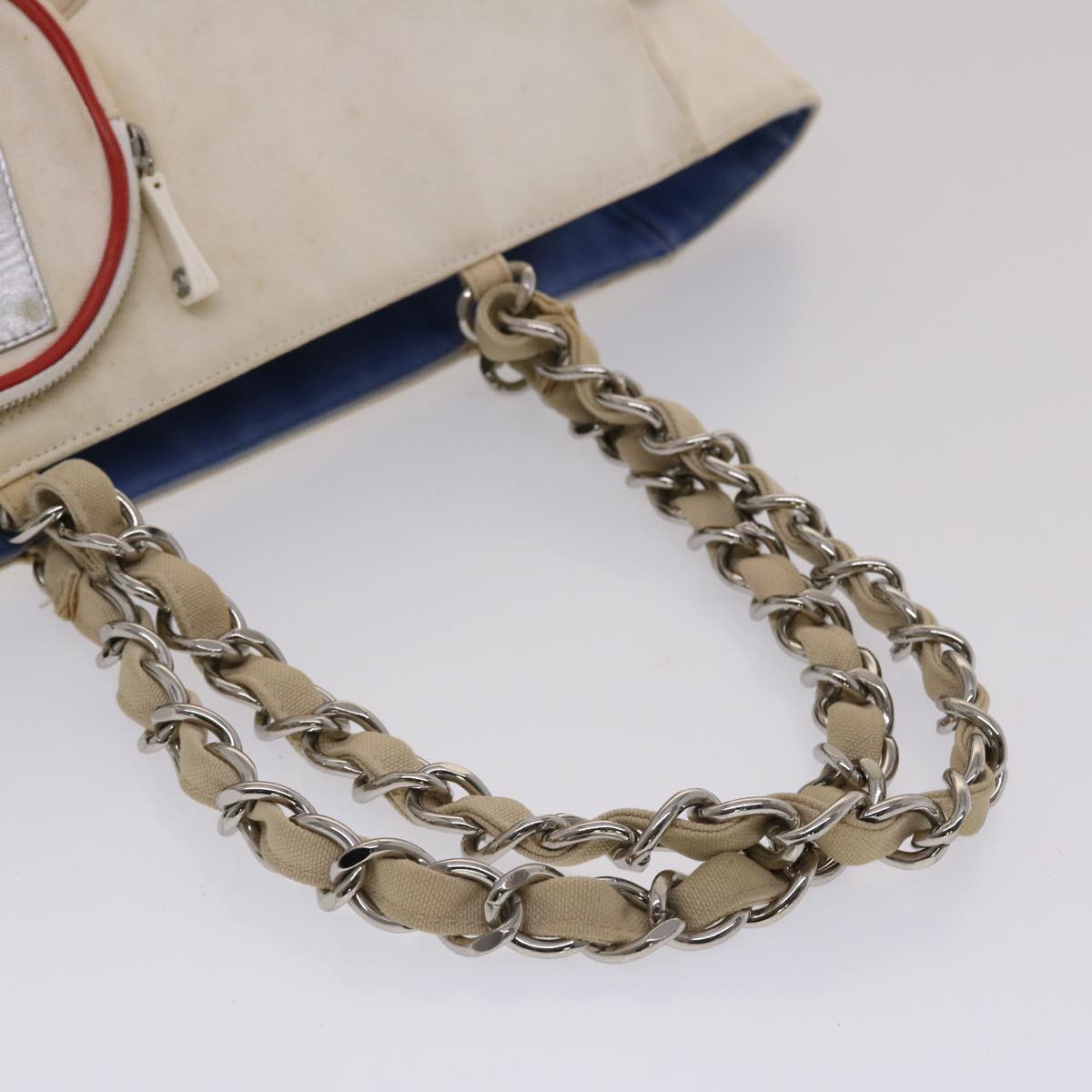 CHANEL Chain Tote Bag No5 Canvas White CC  49901